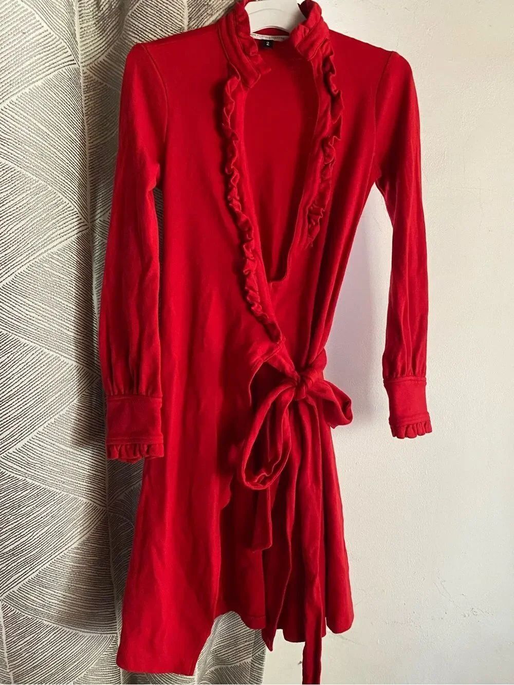 Diane Von Furstenberg Vintage Wool Mini Dress Red Pockets Long Sleeve Sz 2